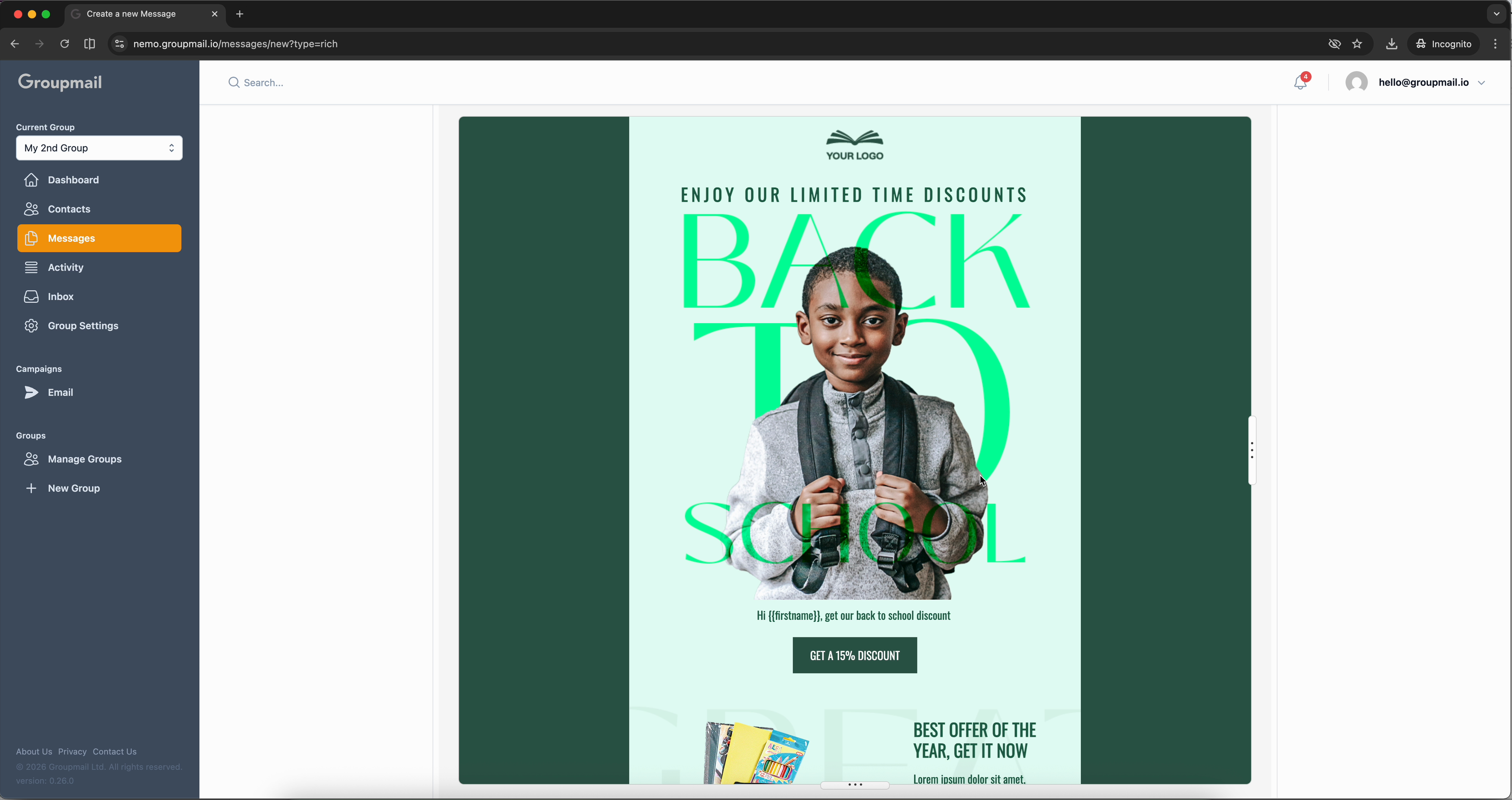 Fig. 5 — Full preview of the customised email template