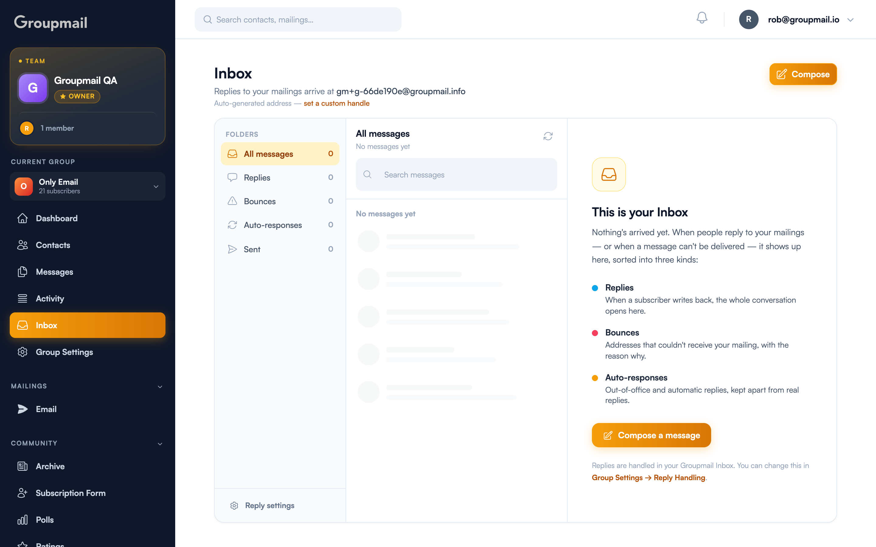 Fig. 1 — The Inbox: folders, message list, and reading pane