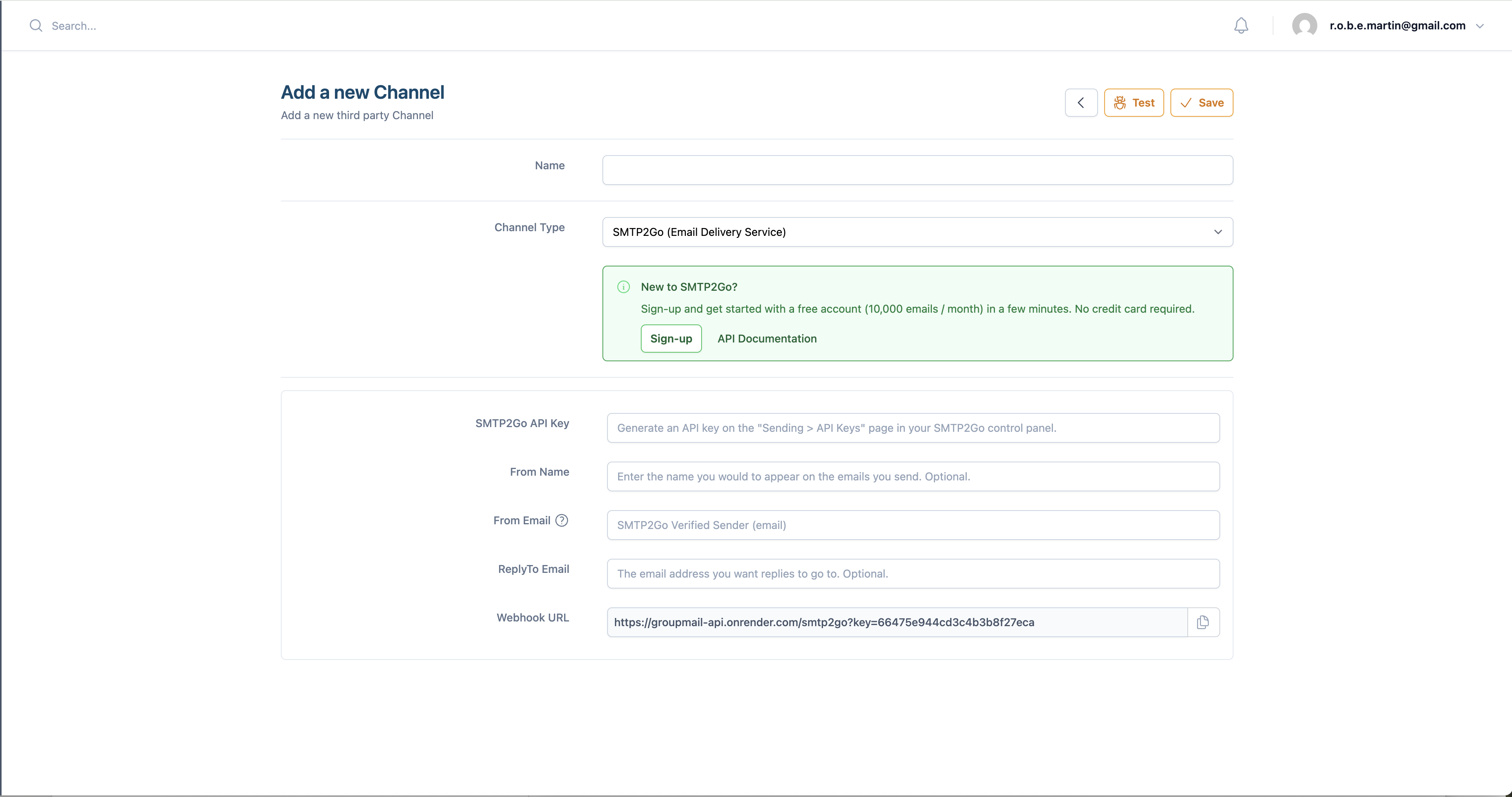 Fig. 2 — SMTP2GO sign-up option
