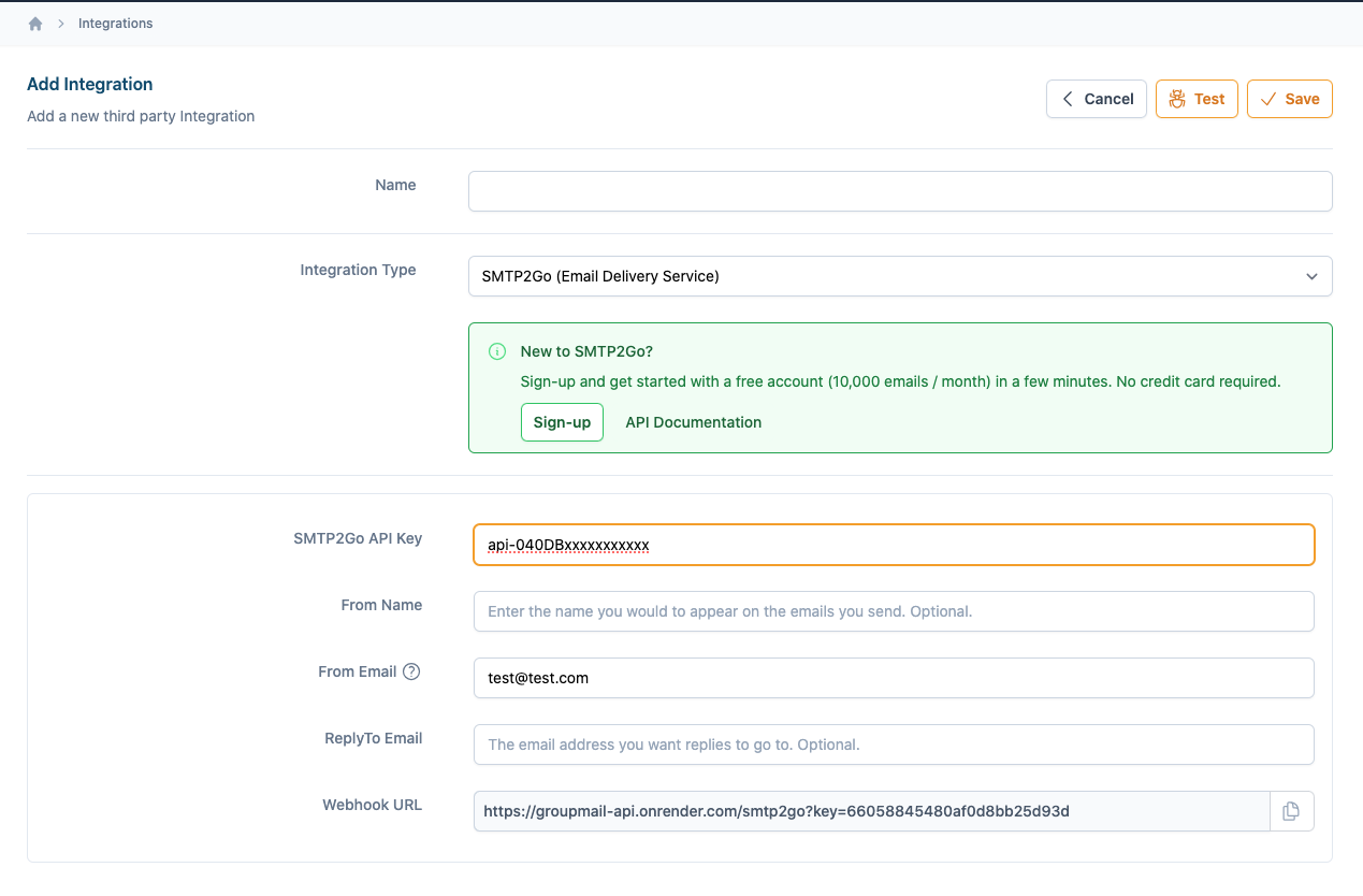 Fig. 7 — Add API Key to Groupmail