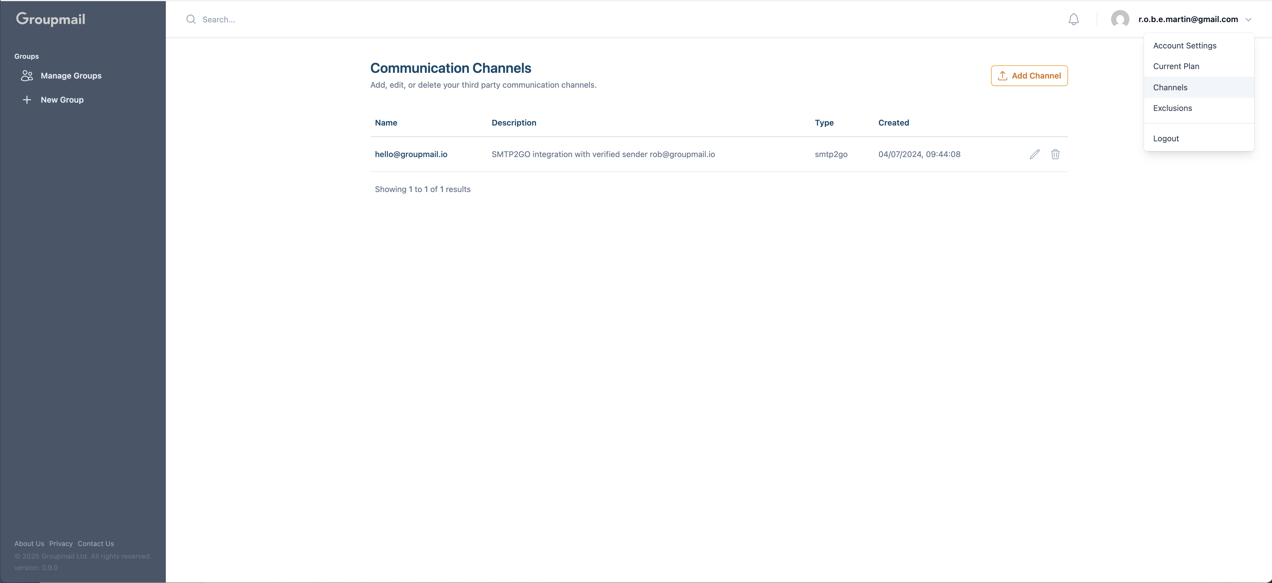 Fig. 1 — Access Channels from profile menu